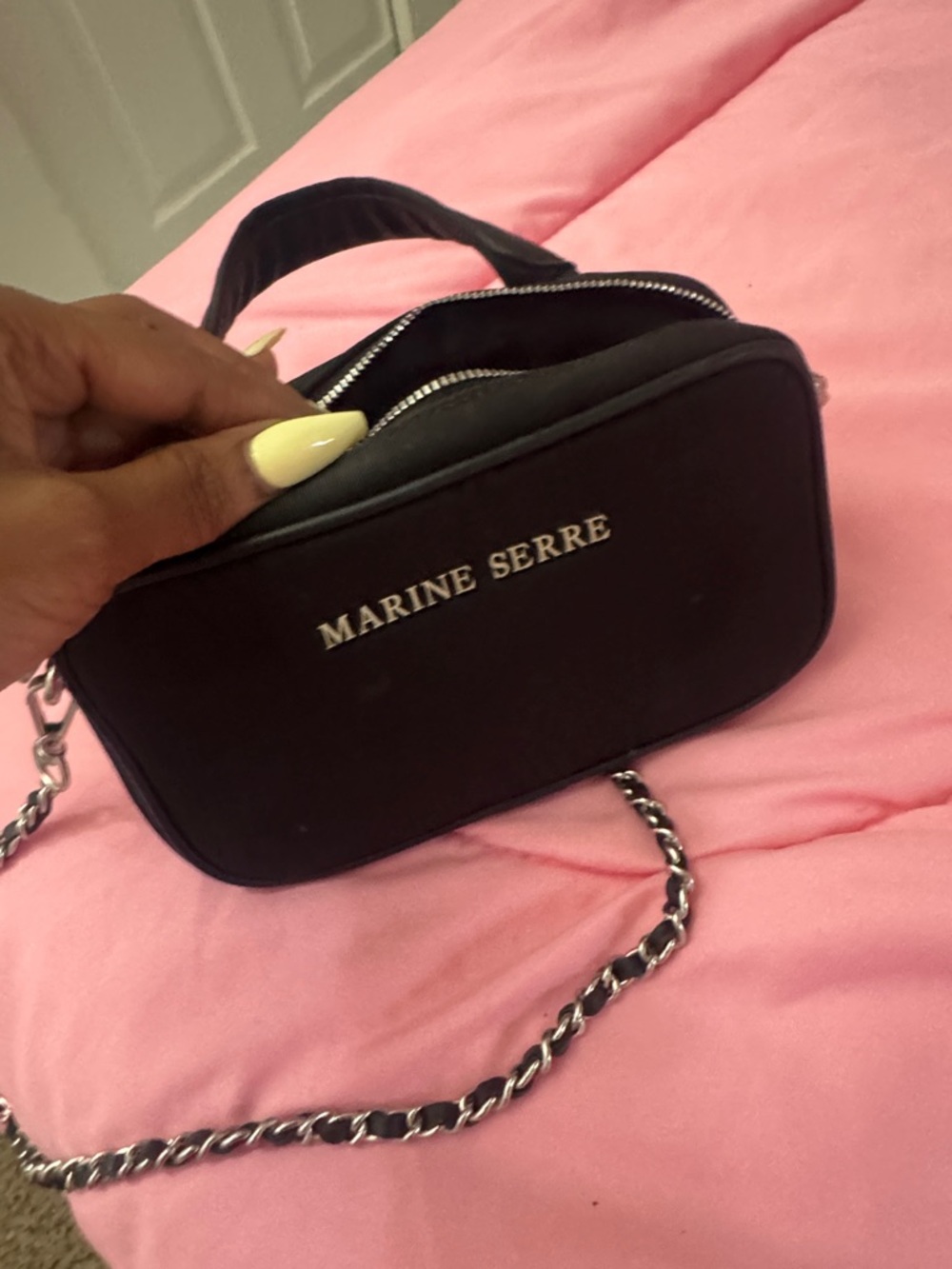 Marine Serre Black Mini Camera Bag with Chain Strap
